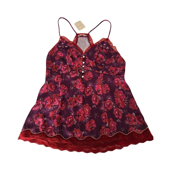 NWT Free People Intimately Free Floral Satin Lace Cami Eggplant XS Boho Romantic - Picture 4 of 16